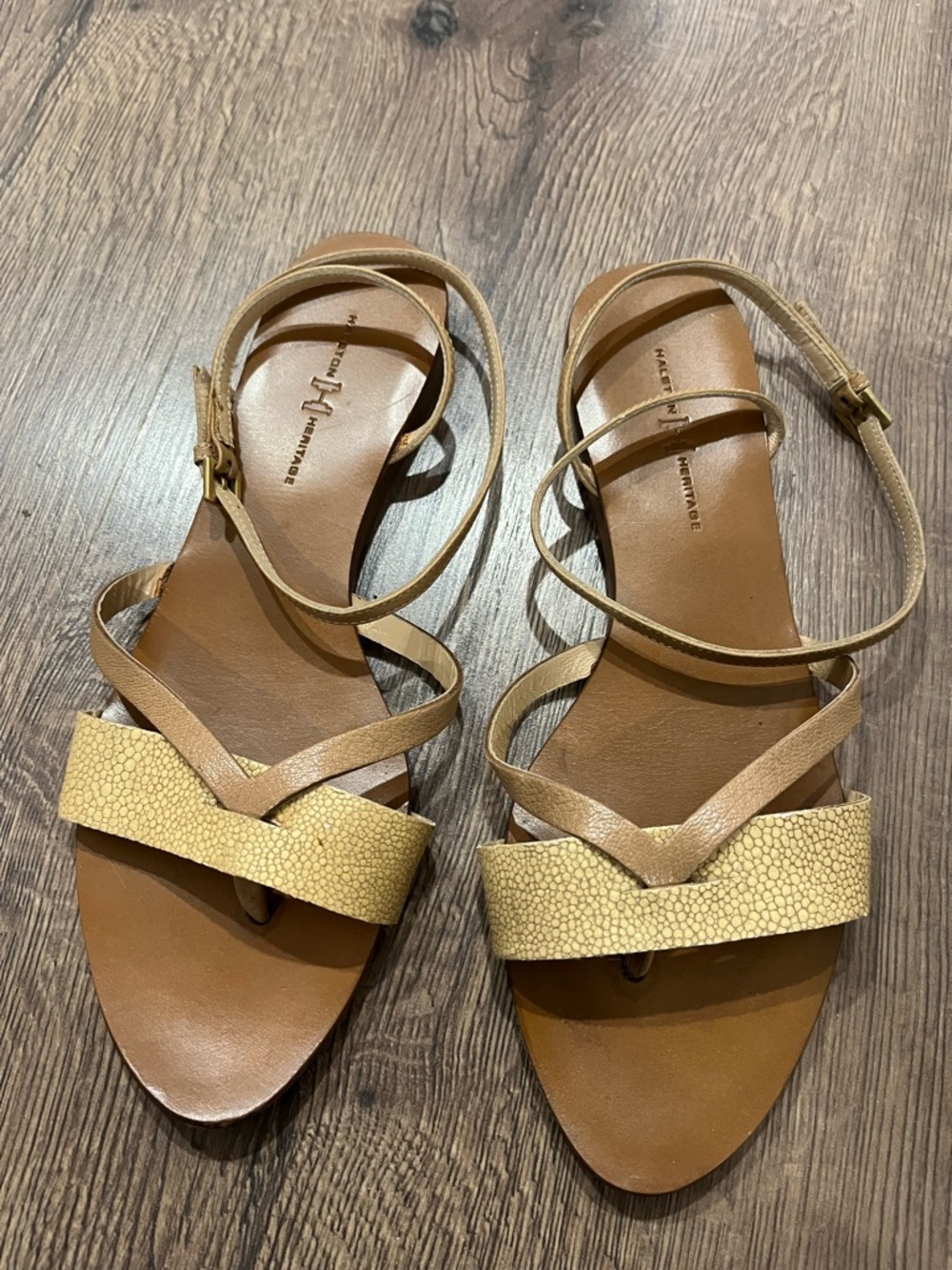 Halston Heritage Tan Leather Strappy Sandals